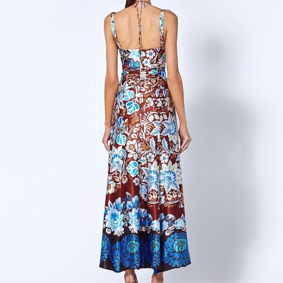 Alexis Blue and Brown Floral Midi Dress - Picture 2 of 11